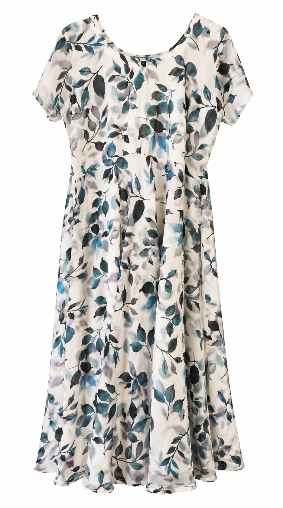 Ivory & Teal Leaf Print Flared Maxi Dress
