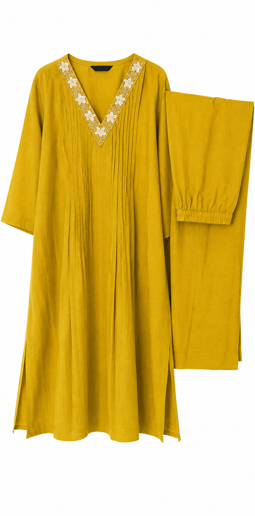 Mustard Embroidered Churidar Set