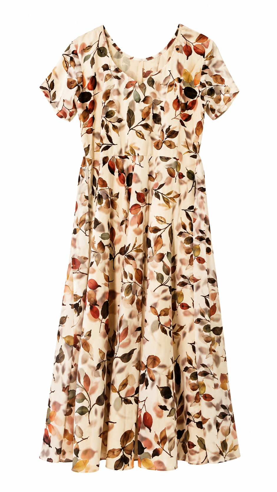 Cream Autumn Leaf Print Flared Maxi Dress