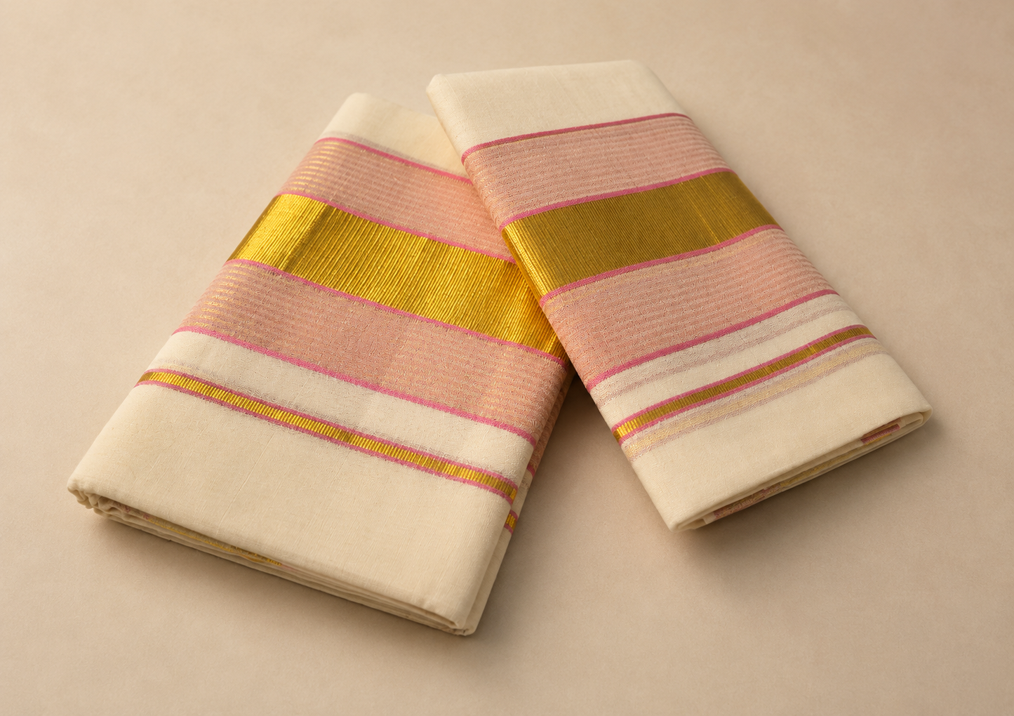 Kerala Set Mundu Pink & Gold