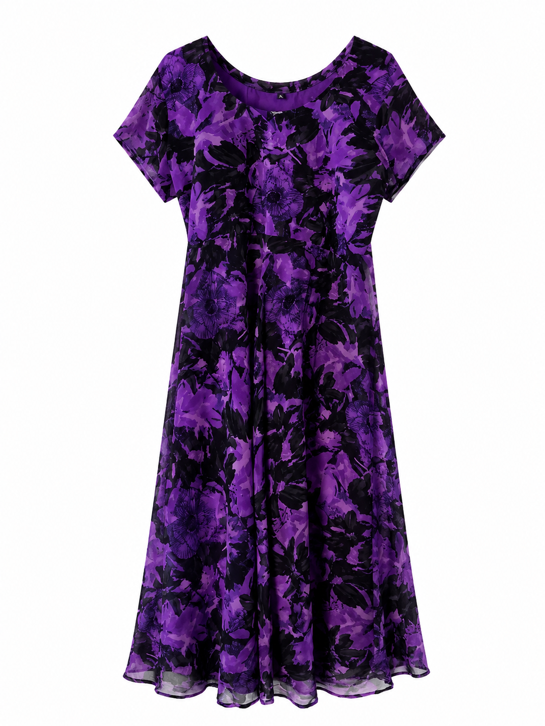 Purple & Black Floral Flared Maxi Dress