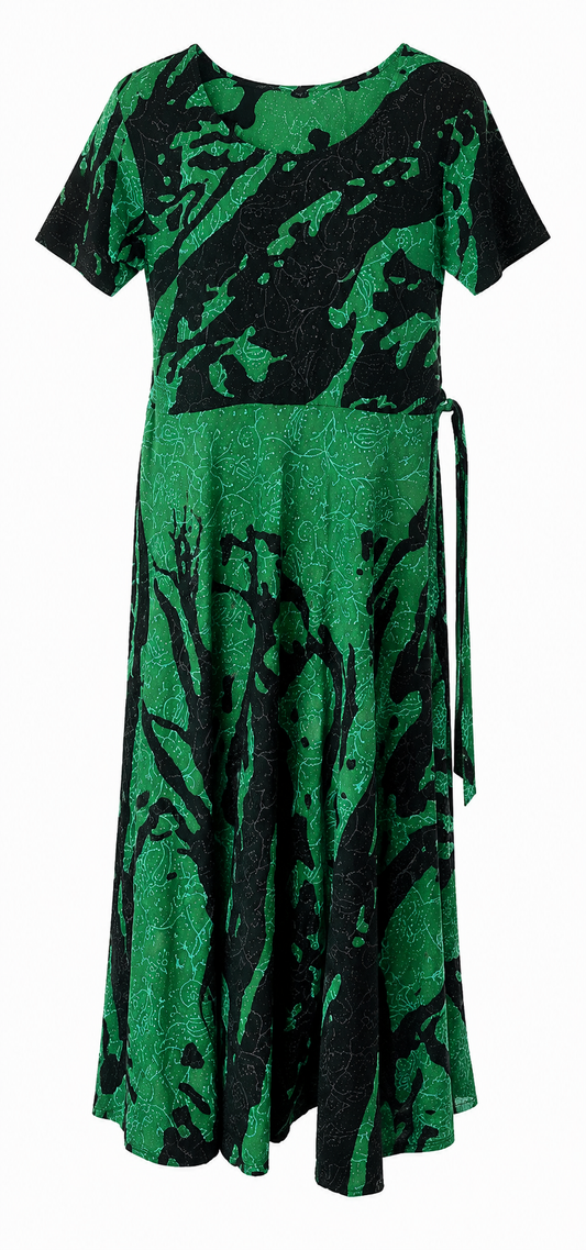 Green &amp; Black Printed Cotton Maxi Dress