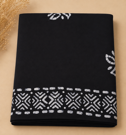 Crepe Georgette Saree with Unstitched Blouse Piece (Black)