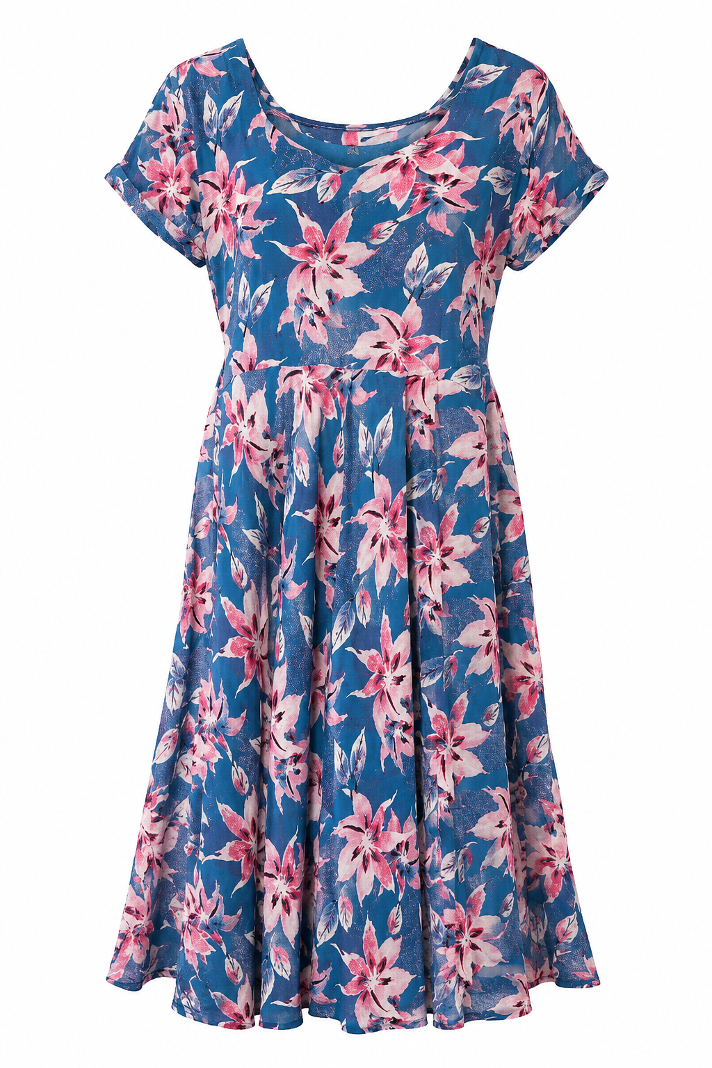 Blue &amp; Pink Floral Flared Maxi Dress