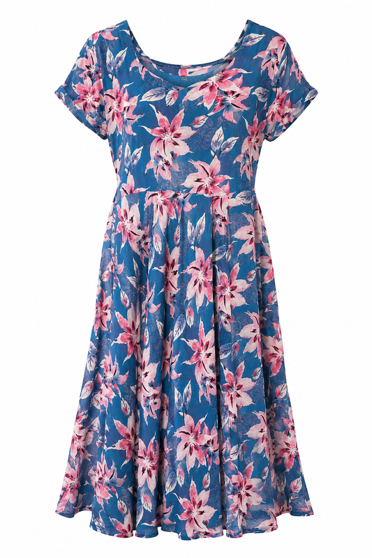 Blue &amp; Pink Floral Flared Maxi Dress