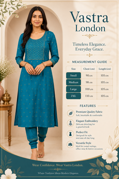 Teal Embroidered 2-Piece Kurta Set
