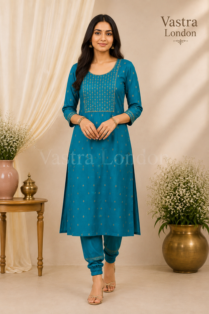 Teal Embroidered 2-Piece Kurta Set