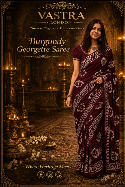 Crepe Georgette Saree with Unstitched Blouse Piece (Burgundy)