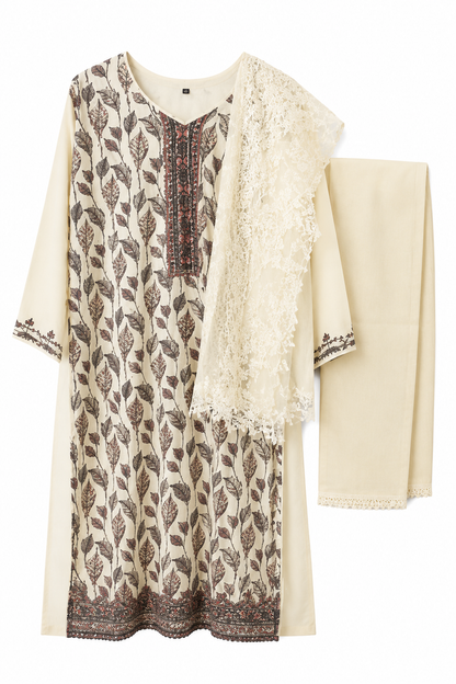 Ivory Printed 3-Piece Churidar Set