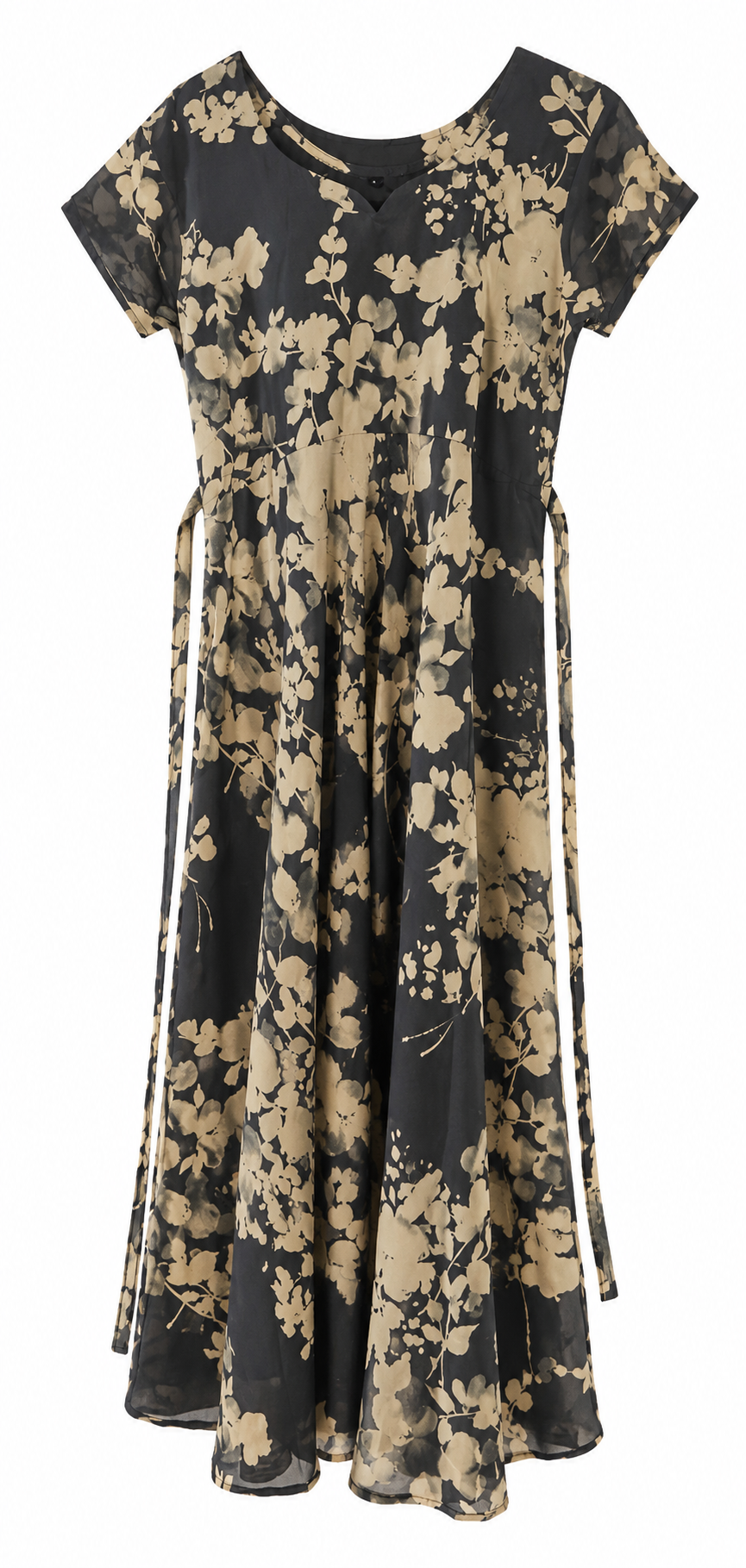 Black &amp; Beige Floral Flared Maxi Dress