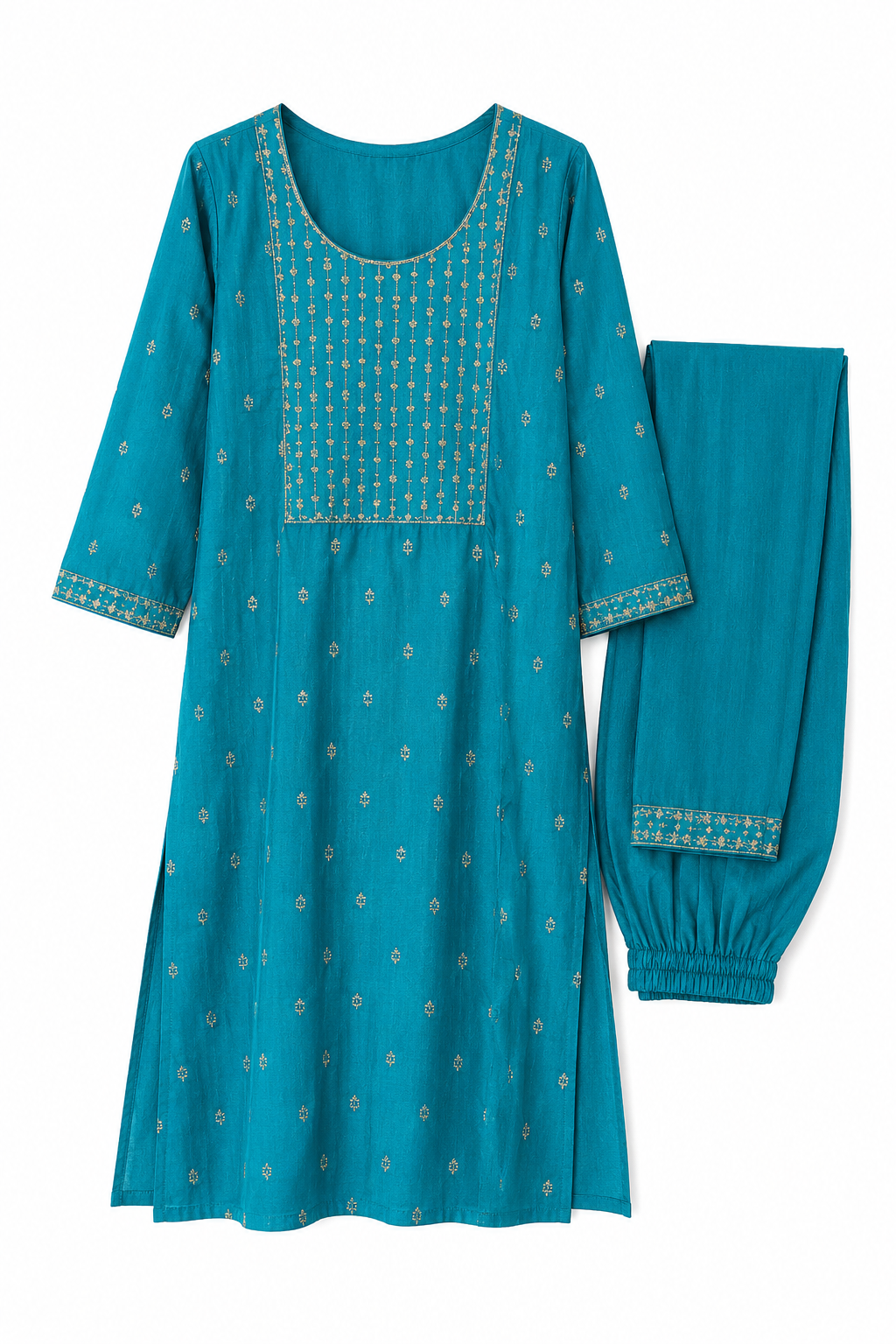 Teal Embroidered 2-Piece Kurta Set