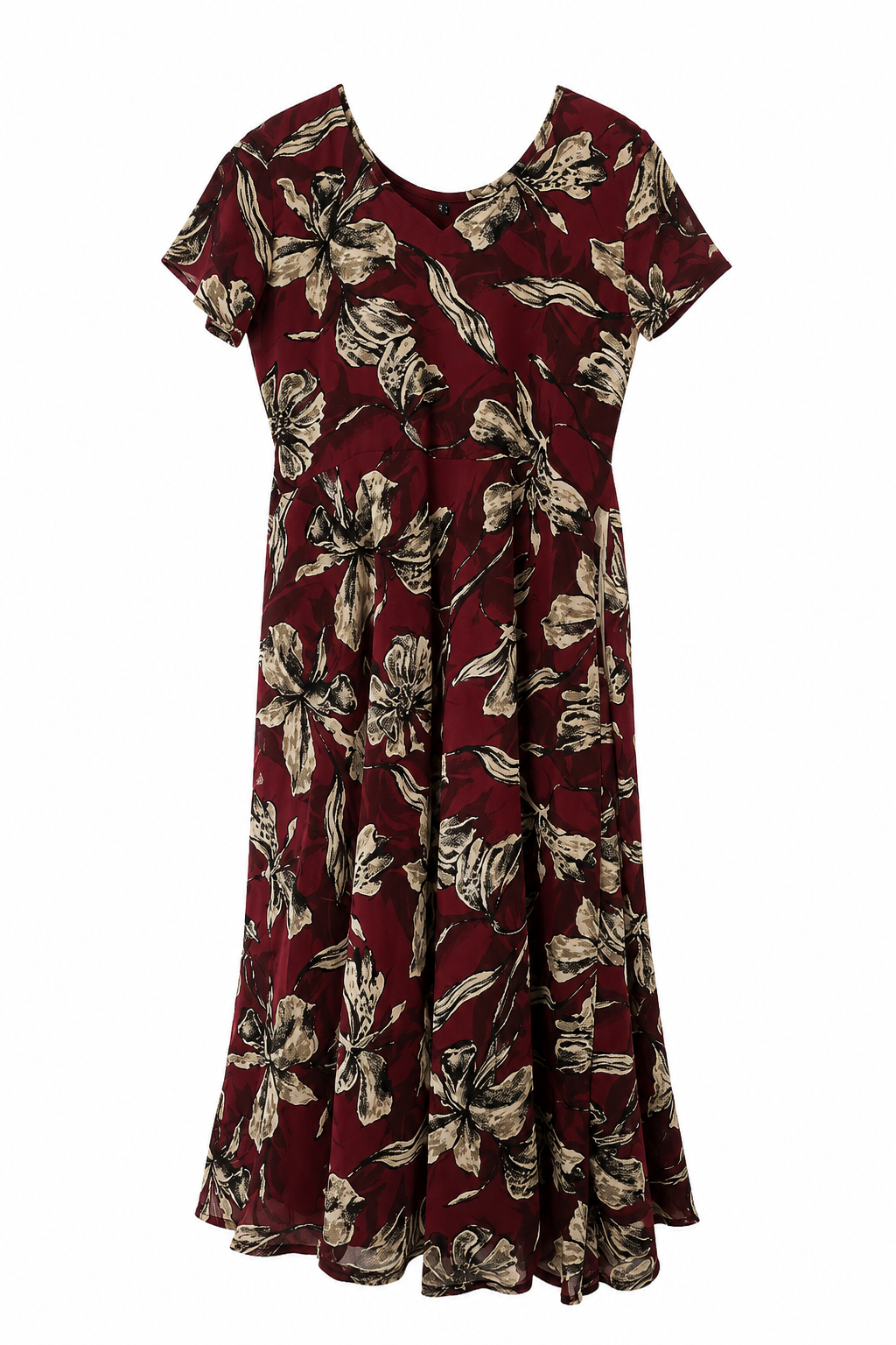Burgundy Floral Flared Maxi Dress