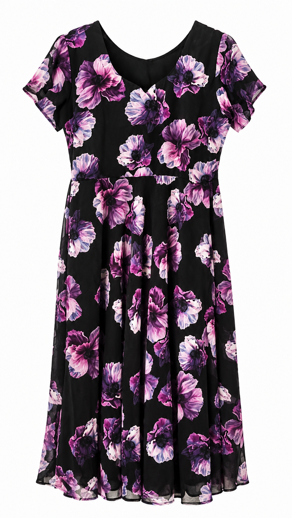 Black &amp; Purple Floral Semi-Cotton Maxi Dress