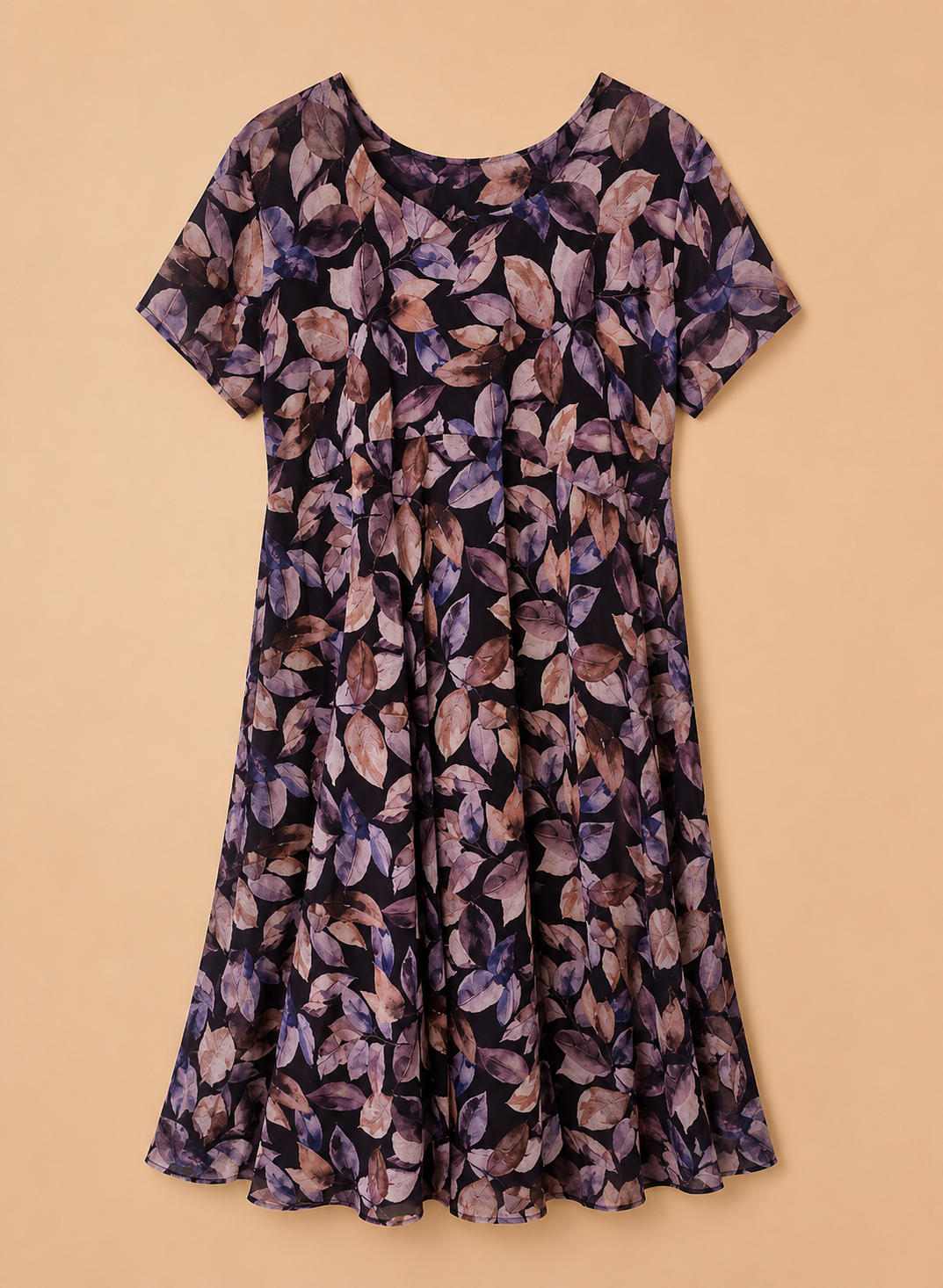 Black Leaf Print Flared Maxi Dress