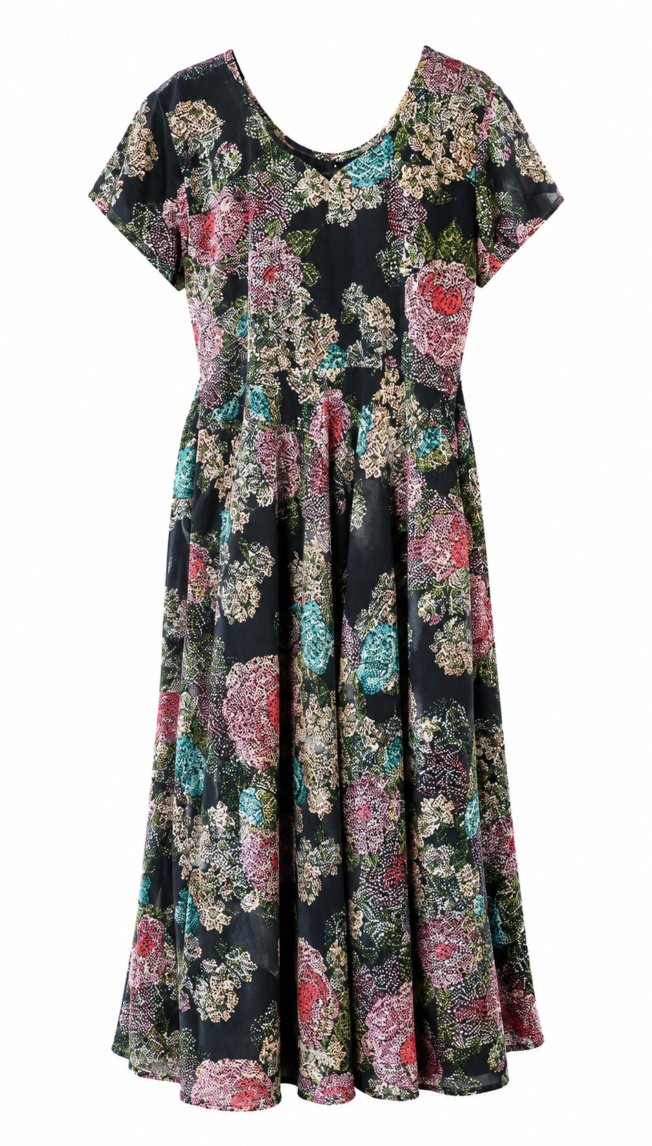Black Multicolour Floral Flared Maxi Dress