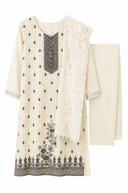 Ivory &amp; Black Embroidered 3-Piece&nbsp; Set