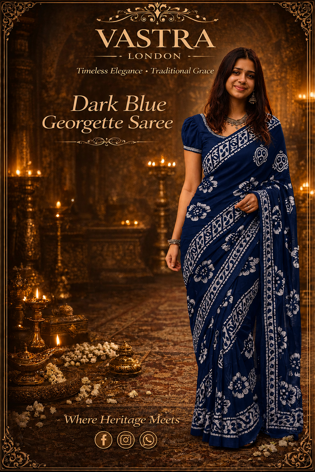 Crepe Georgette Saree with Unstitched Blouse Piece (Blue)