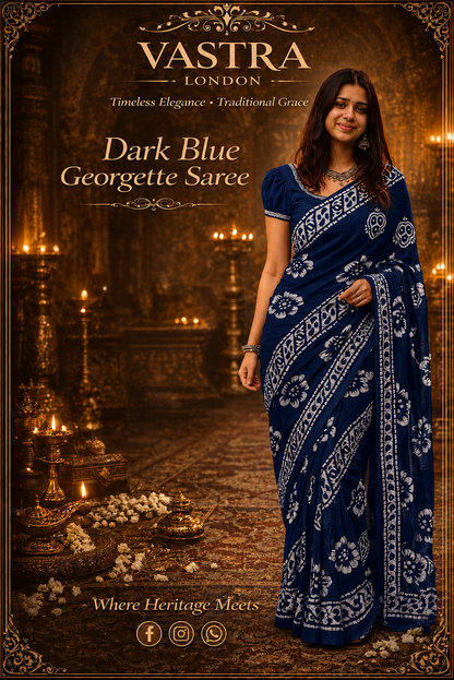 Crepe Georgette Saree with Unstitched Blouse Piece (Blue)