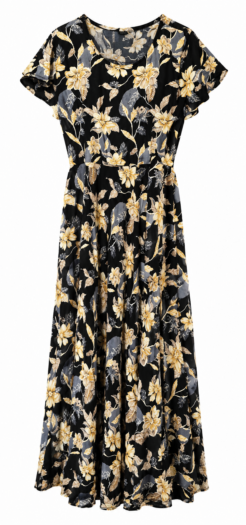 Black &amp; Gold Floral Semi-Cotton Maxi Dress