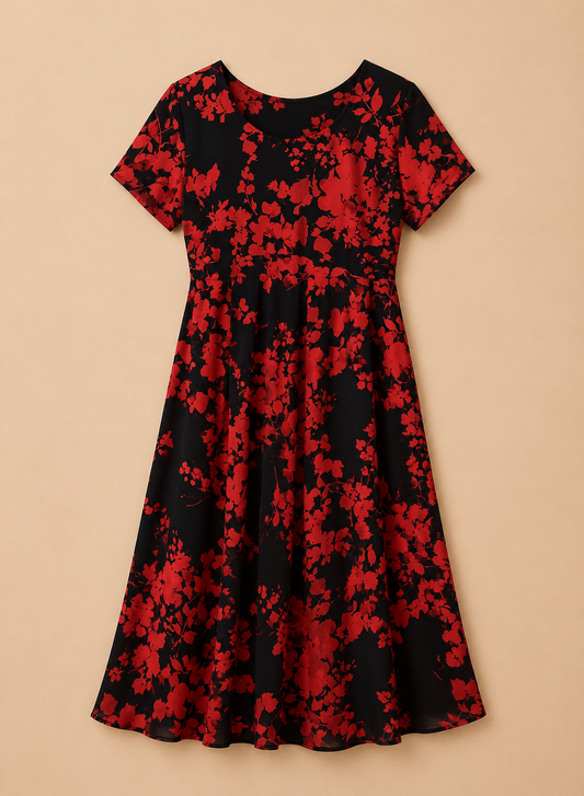 Black and Red floral Maxi Dress