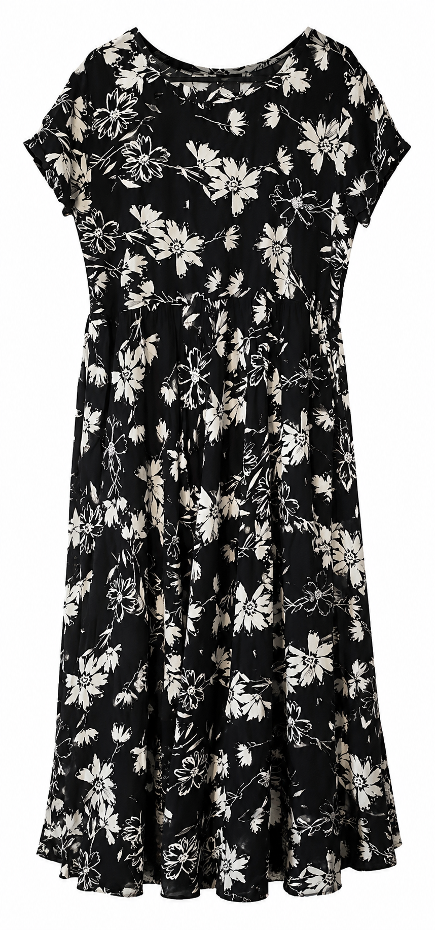 Black &amp; White Floral Semi-Cotton Maxi Dress
