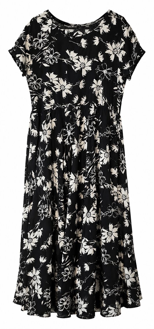 Black &amp; White Floral Semi-Cotton Maxi Dress