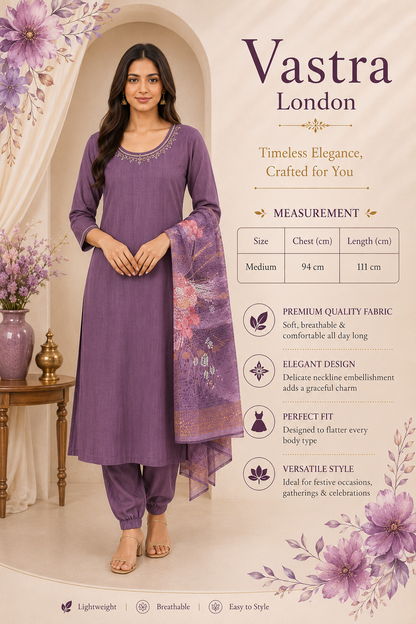 Mauve Purple 3-Piece Churidar Set