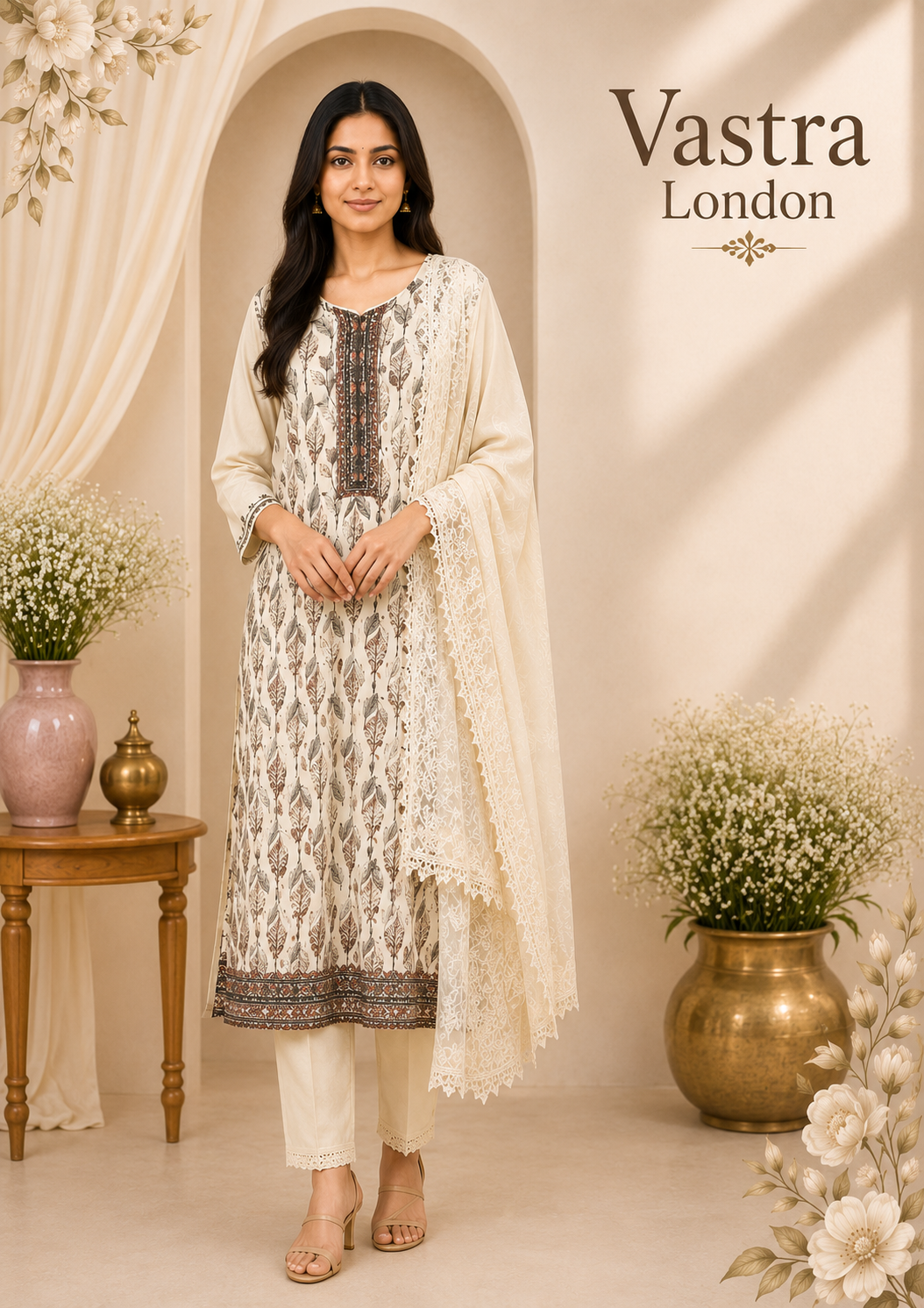 Ivory Printed 3-Piece Churidar Set