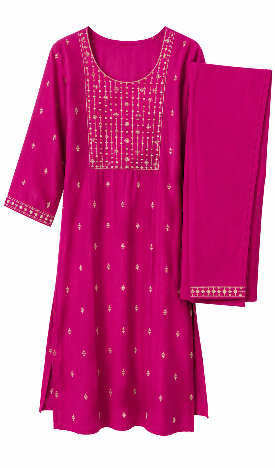 Magenta Embroidered Churidar Set